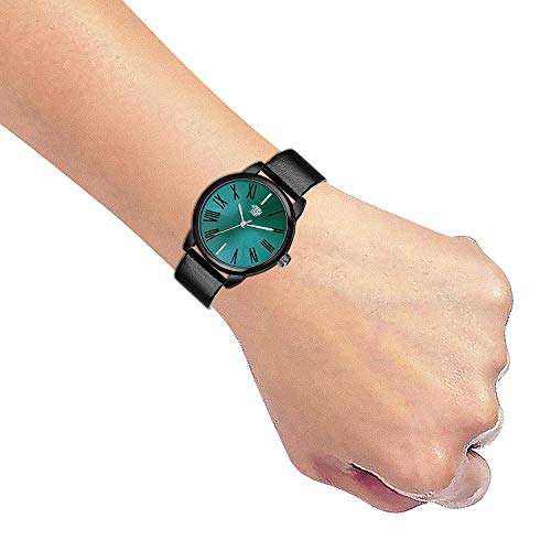 SWADESI STUFF Leather Analogue Girl's & Women Watch (Green Dial Black Colored Strap), Green Band - Image 5