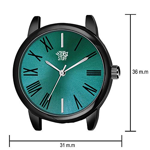 SWADESI STUFF Leather Analogue Girl's & Women Watch (Green Dial Black Colored Strap), Green Band - Image 3