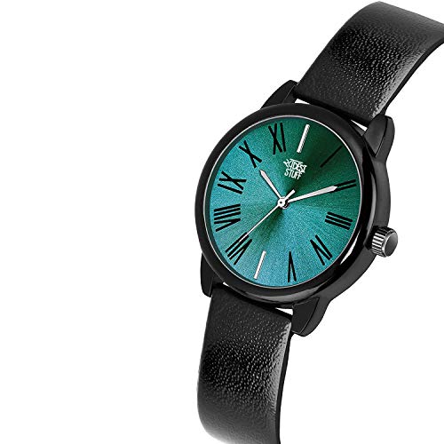 SWADESI STUFF Leather Analogue Girl's & Women Watch (Green Dial Black Colored Strap), Green Band - Image 2