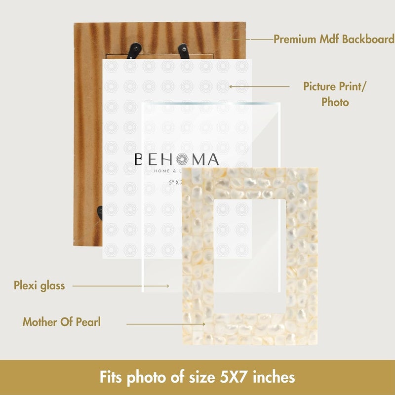 BEHOMA Elegant Mother Of Pearl Handcrafted Picture Photo Frame Best Gift for home decor Birthday Anniversary Valentines day Mothers Day Off White 5x7 Inches - Image 4