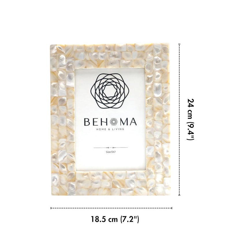 BEHOMA Elegant Mother Of Pearl Handcrafted Picture Photo Frame Best Gift for home decor Birthday Anniversary Valentines day Mothers Day Off White 5x7 Inches - Image 5