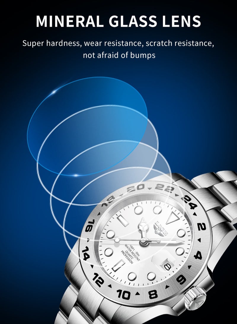 لييج ​​ساعة ليجي الكوارتز الكلاسيكية للرجال - هيكل فضي مع قرص أبيض، تصميم ثلاثي العقارب، شاشة مضيئة، وظيفة التاريخ، مقاومة للماء حتى 30 متر، ستايل بسيط عصري للعمل والاستخدام اليومي​​ - Image 5