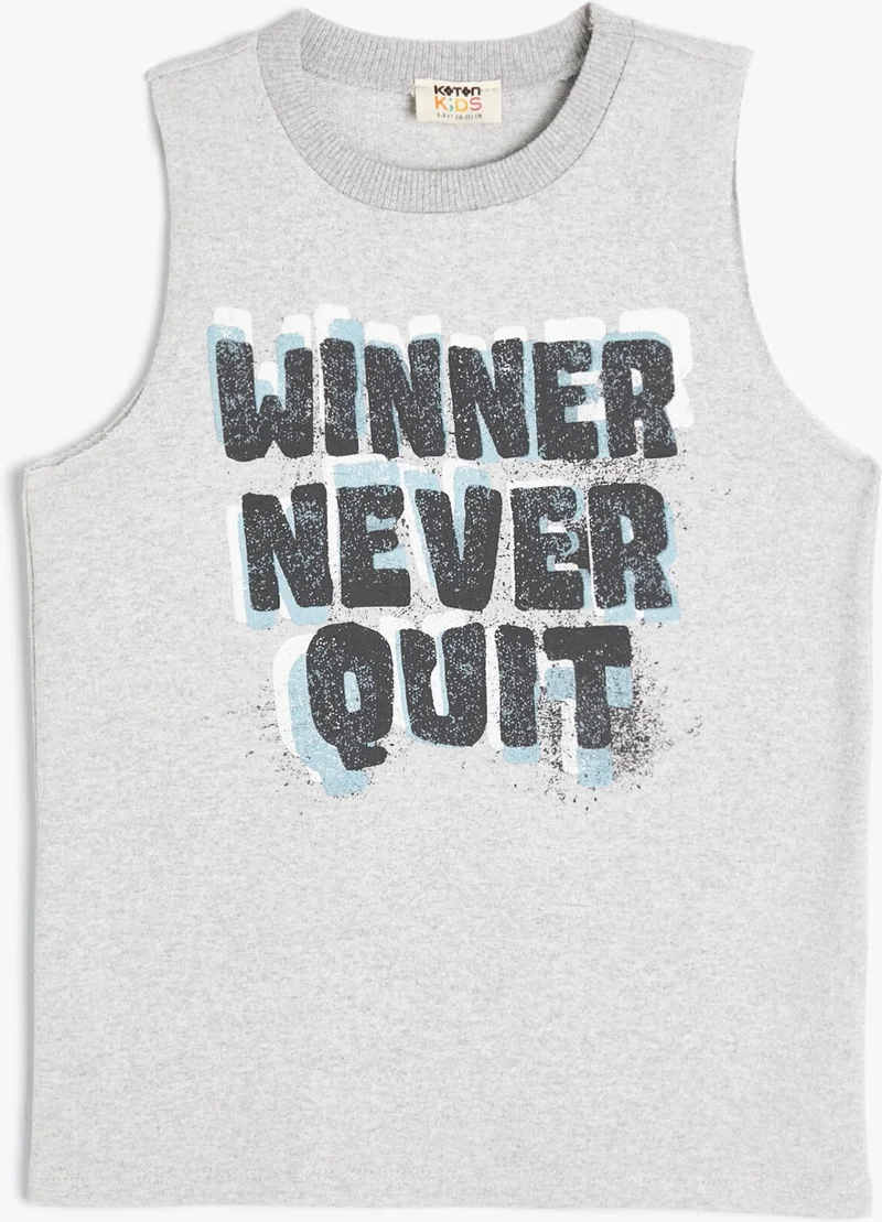 كوتون Undershirt Slogan Printed Crew Neck