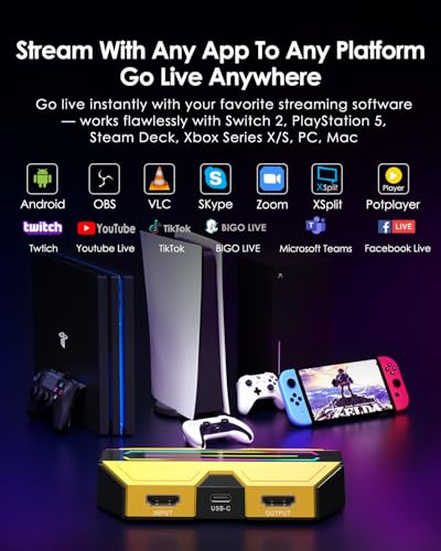 BlueAVS HDMI Video Capture Card for Game Streaming, 4K 60Hz HDR VRR ALLM Passthrough, 1080P 240Hz, USB-C External Capture Card for PS5, Xbox Series X/S, Switch, Compatible with PC Mac, OBS Streamlabs - Image 4