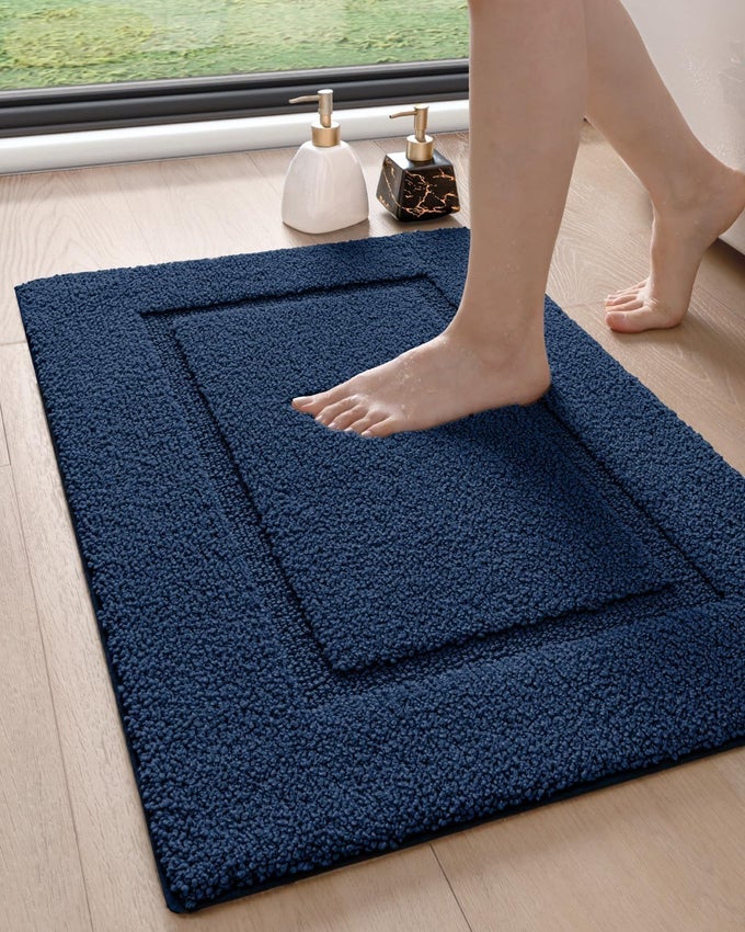 BATHROOM RUGS 36X24 WASHABLE NON SLIP BATH MAT FOR SHOWER FLOOR ABSORBENT QUICK DRY BATHMAT WITH RUBBER BACKING ULTRA SOFT PLUSH CARPET FOR TUB NAVY