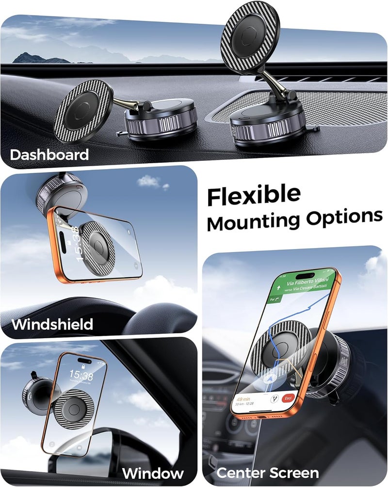 EGV Car Phone Holder for MagSafe - Carbon Fiber Magnetic Mount with 360° Adjustment and 108LBS Suction - Image 2