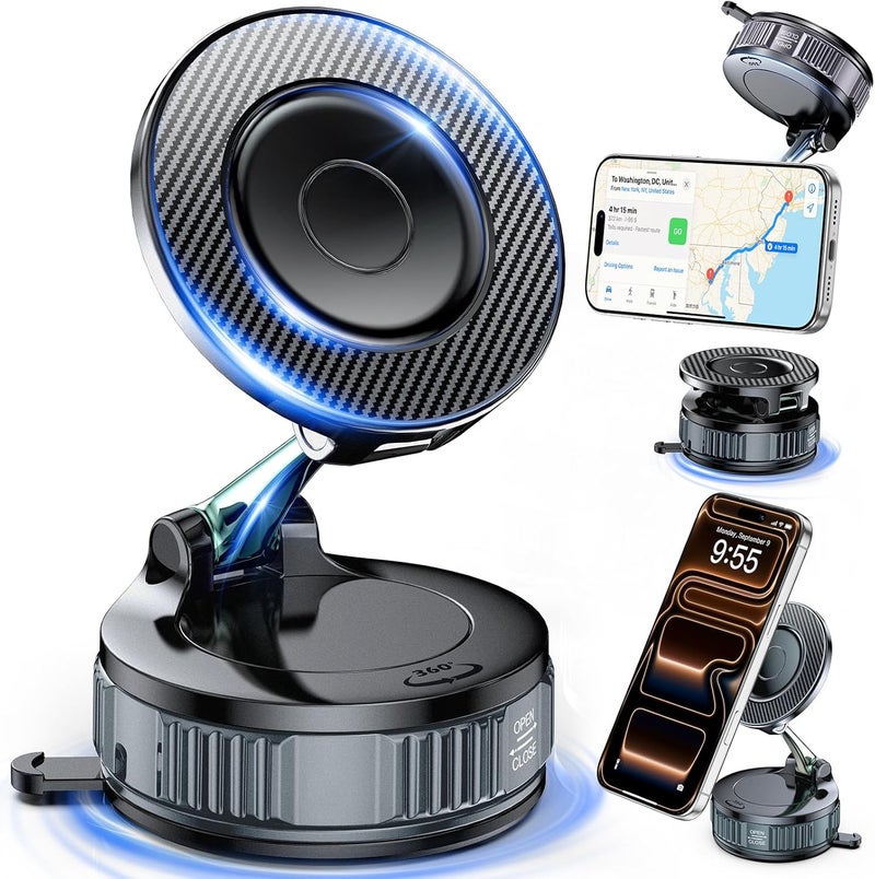 EGV Car Phone Holder for MagSafe - Carbon Fiber Magnetic Mount with 360° Adjustment and 108LBS Suction - Image 1