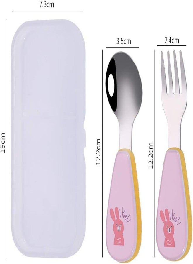 KAPO Stainless Steel Spoon & Fork Cutlery Set for Kids Boys Girls with Storage Carrying Case with Silicone Grip (Pink) Ideal for Feeding School Home - Image 3