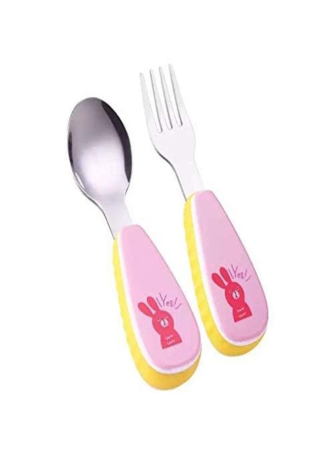 KAPO Stainless Steel Spoon & Fork Cutlery Set for Kids Boys Girls with Storage Carrying Case with Silicone Grip (Pink) Ideal for Feeding School Home - Image 1