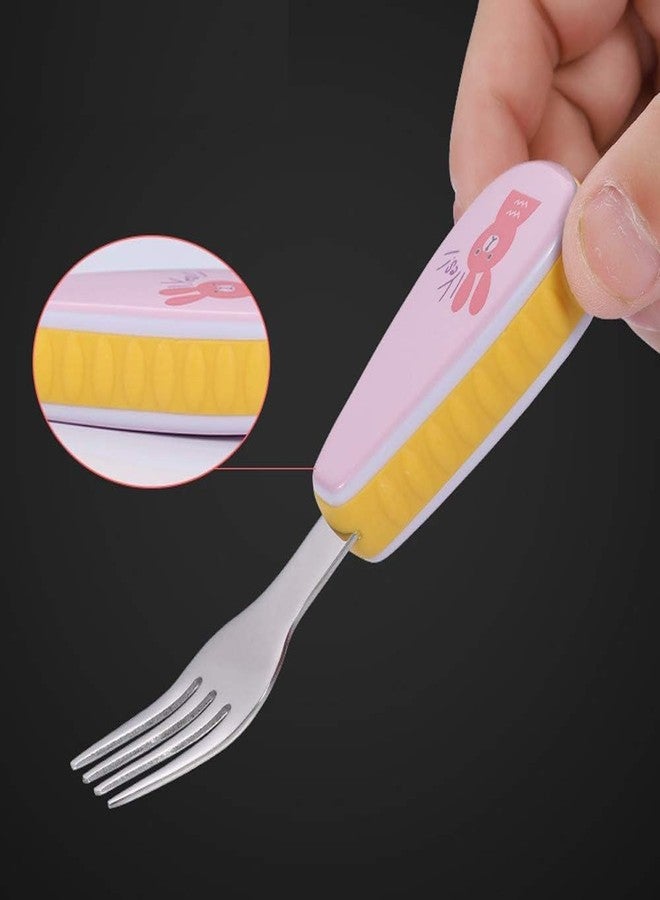 KAPO Stainless Steel Spoon & Fork Cutlery Set for Kids Boys Girls with Storage Carrying Case with Silicone Grip (Pink) Ideal for Feeding School Home - Image 5