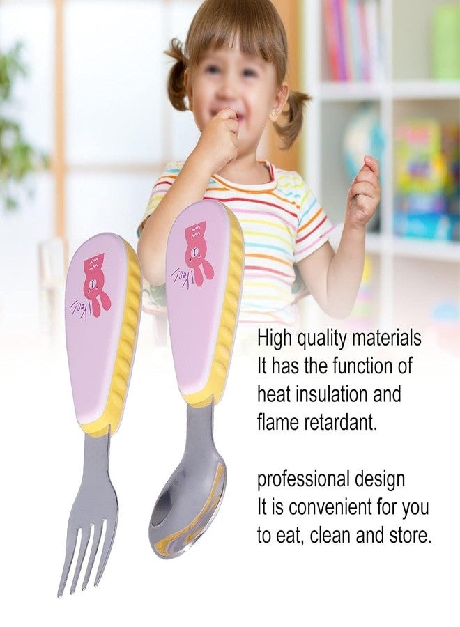 KAPO Stainless Steel Spoon & Fork Cutlery Set for Kids Boys Girls with Storage Carrying Case with Silicone Grip (Pink) Ideal for Feeding School Home - Image 4