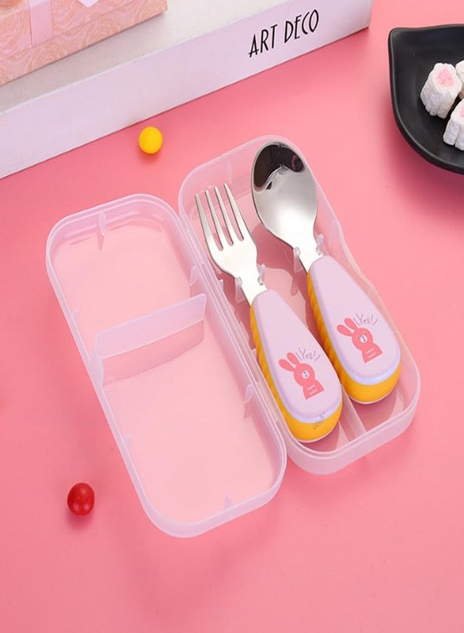 KAPO Stainless Steel Spoon & Fork Cutlery Set for Kids Boys Girls with Storage Carrying Case with Silicone Grip (Pink) Ideal for Feeding School Home - Image 2