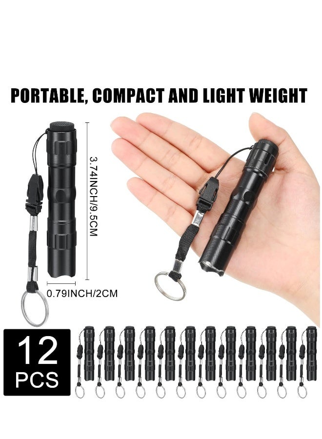 12 Pcs Mini Flashlights Bulk LED Handheld Torches with Lanyard Bright Battery Operated Aluminum Flash Lights for Camping Night Reading Party Favor Keychain Gift Black - Image 2