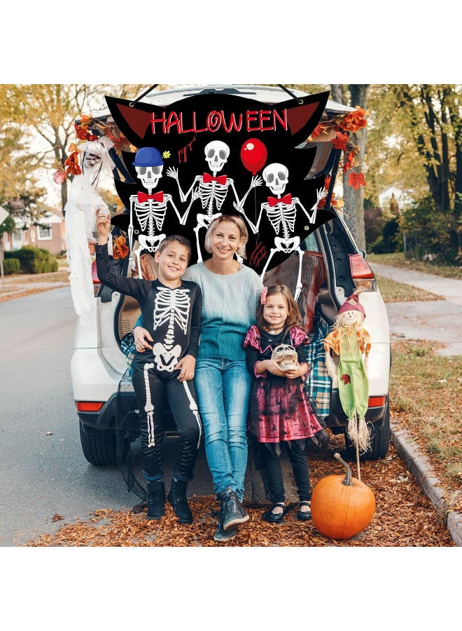 HI-FINE Skeleton Trunk or Treat Decorations for SUV Banner, Halloween Trunk or Treat Car Decorations Kit Outdoor Garage Door Decorations, Reusable Car Backdrop Halloween Party Supplies (B - Skeleton) - Image 2