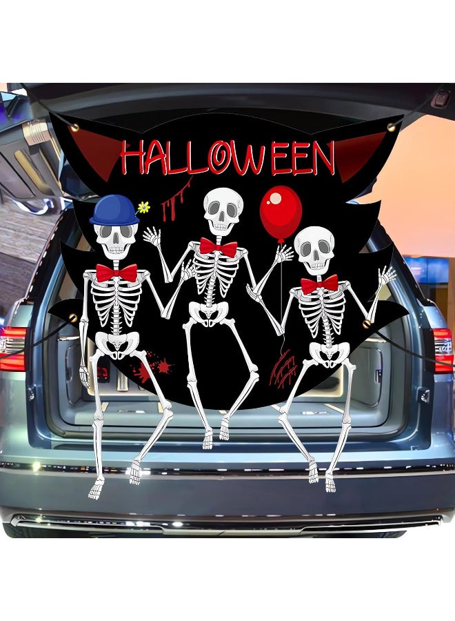 HI-FINE Skeleton Trunk or Treat Decorations for SUV Banner, Halloween Trunk or Treat Car Decorations Kit Outdoor Garage Door Decorations, Reusable Car Backdrop Halloween Party Supplies (B - Skeleton) - Image 3