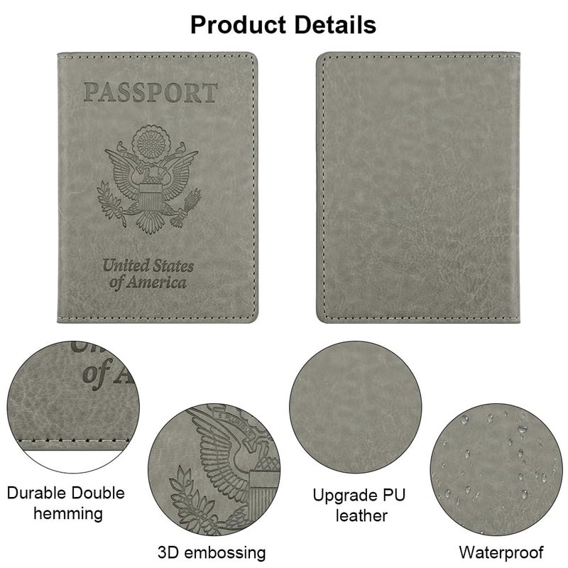 QEYMN Passport Holder, Passport Holders Cover Case, 1 Pack Passport and Vaccine Card Holder Combo, Travel Passport Wallet for Women, Travel Documents Organizer Protector Travel Essentials, Dark Grey - Image 4