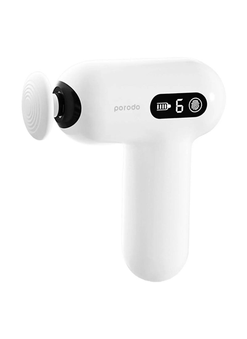 porodo 15W Mini Massage Gun with 4 Head / 4 Hour Working Time / Digital Touch Display / 6 Adjustable Speed / Type-C Charging / Portable & Lightweight - White  - Image 1