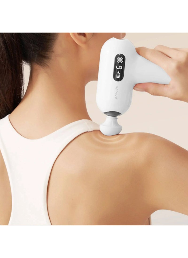 porodo 15W Mini Massage Gun with 4 Head / 4 Hour Working Time / Digital Touch Display / 6 Adjustable Speed / Type-C Charging / Portable & Lightweight - White  - Image 2