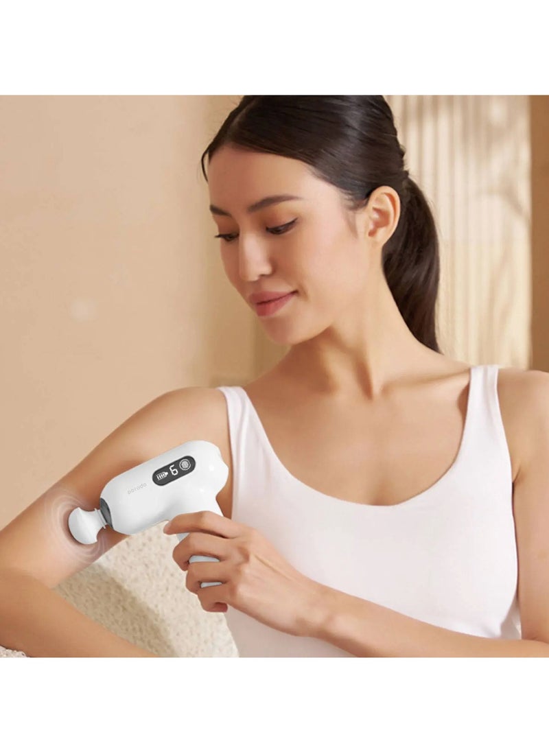 porodo 15W Mini Massage Gun with 4 Head / 4 Hour Working Time / Digital Touch Display / 6 Adjustable Speed / Type-C Charging / Portable & Lightweight - White  - Image 3