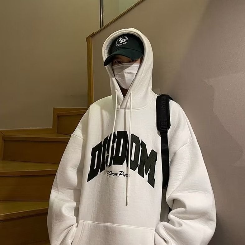 Casual Hoodie Mens Letter Print Autumn Winter 4087 Blue  - Image 2