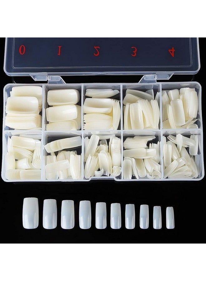 Brille Bee Square False Nails Tips, Full Cover French Artificial Fingernails, 500 Pieces, 10 Sizes with Storage Box - Image 1