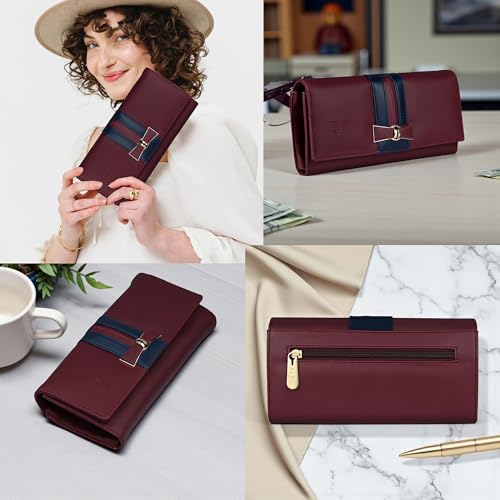 ALSU Women's Premium PU Leather Wallet Hand Purse Maroon | Multi-Compartment Clutch Purse with 6 Card Slots, Coin Pocket & Zipper Closure (irf-001mar) - Image 4