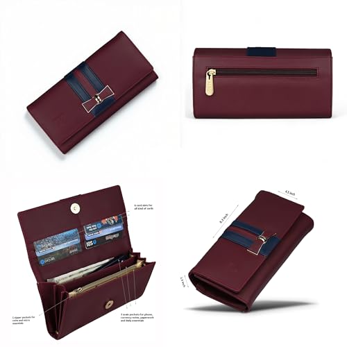 ALSU Women's Premium PU Leather Wallet Hand Purse Maroon | Multi-Compartment Clutch Purse with 6 Card Slots, Coin Pocket & Zipper Closure (irf-001mar) - Image 5