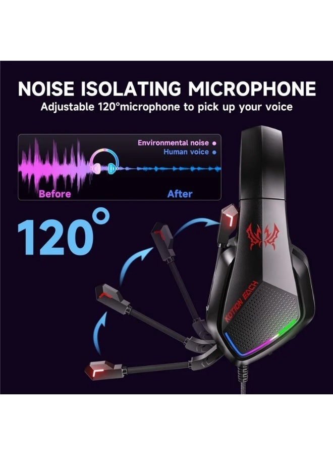 سماعة رأس للألعاب KOTION EACH G5000 مع ميكروفون، صوت محيطي 7.1، إضاءة LED RGB - Image 3