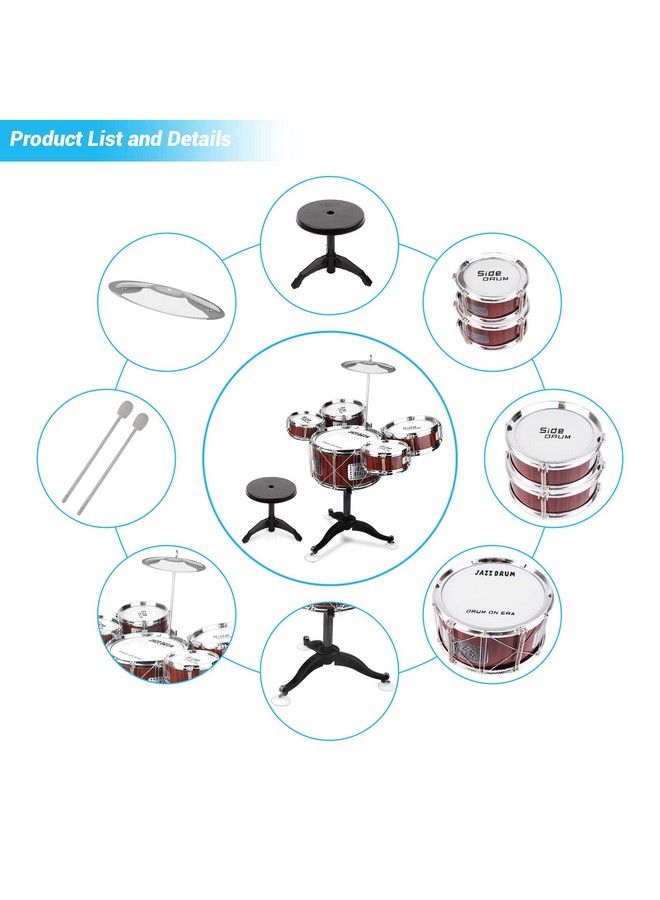 M SANMERSEN طقم طبول للأطفال طقم طبول جاز 8 قطع للأطفال أدوات موسيقية تعليمية لعبة طبول مجموعة هدايا عيد الميلاد للأولاد والبنات باللون الأحمر - Image 3