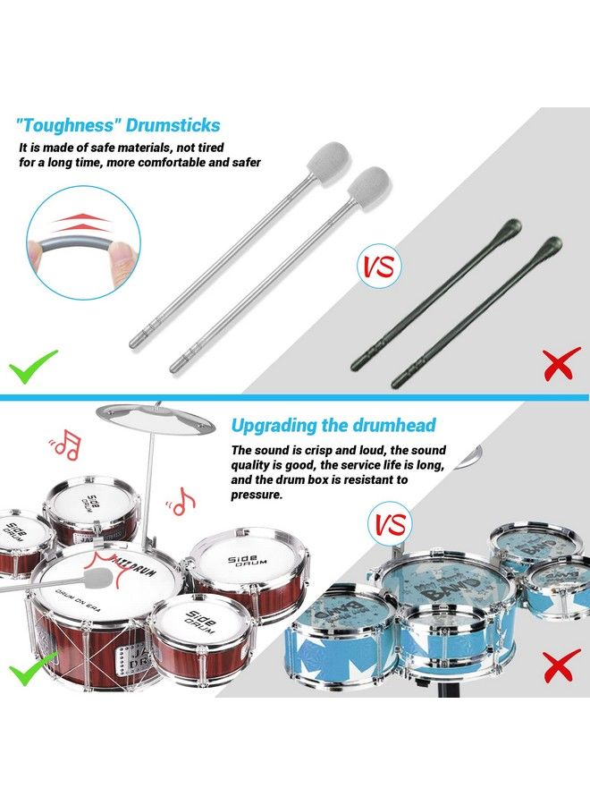 M SANMERSEN طقم طبول للأطفال طقم طبول جاز 8 قطع للأطفال أدوات موسيقية تعليمية لعبة طبول مجموعة هدايا عيد الميلاد للأولاد والبنات باللون الأحمر - Image 5