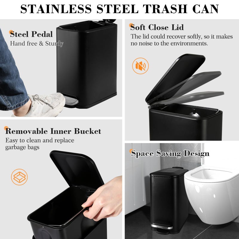 Kasunting Black Bathroom Accessories Set, 7 Pcs Matte Black Bathroom Accessory Set with Trash Can, Soap Dispenser, Toothbrush Holder, Soap Dish, Vanity Tray, Qtip Holder, Modern Bathroom Sets Complete Decor - Image 3