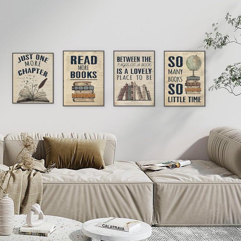 PLKMN Reading Posters for Library Set of 4 - Book Club Decorations Library Decor Book Lovers Gifts Retro Vintage Wall Art for Reading Room Classroom Nursery  12x16 (Unframed) - Image 5