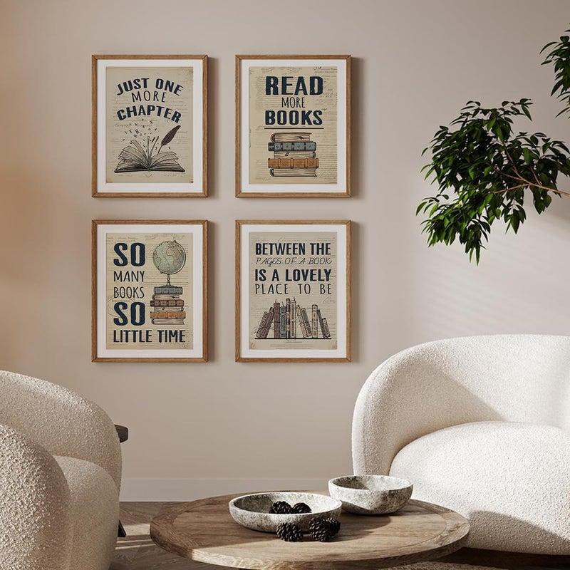 PLKMN Reading Posters for Library Set of 4 - Book Club Decorations Library Decor Book Lovers Gifts Retro Vintage Wall Art for Reading Room Classroom Nursery  12x16 (Unframed) - Image 4