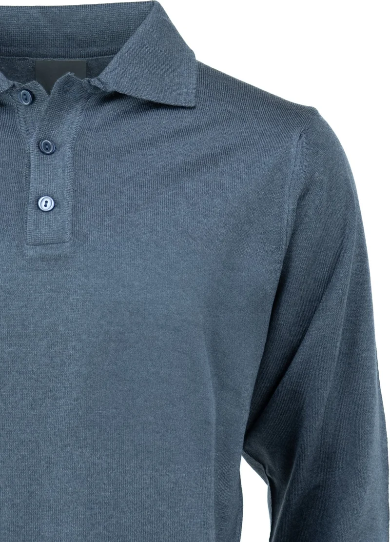 اوبلاند Men's Woolen Woven Sweater Pocketless Polo Collar Solid Color Classic Model Comfortable Cut Full Pattern