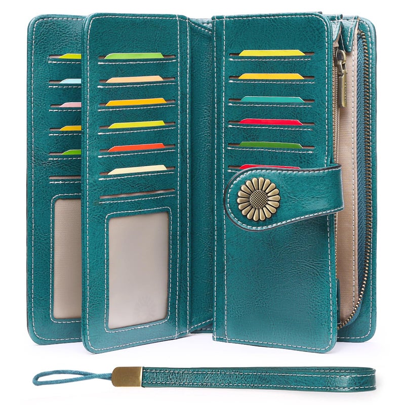 SENDEFN Wallets for Women Leather Credit Card Holder with RFID Blocking Large Capacity Wristlet - Image 1