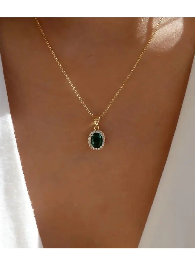 Goolsky Minimalist Oval Pendant Necklace with Rhinestones, Perfect for Everyday Wear for Women. - Image 1