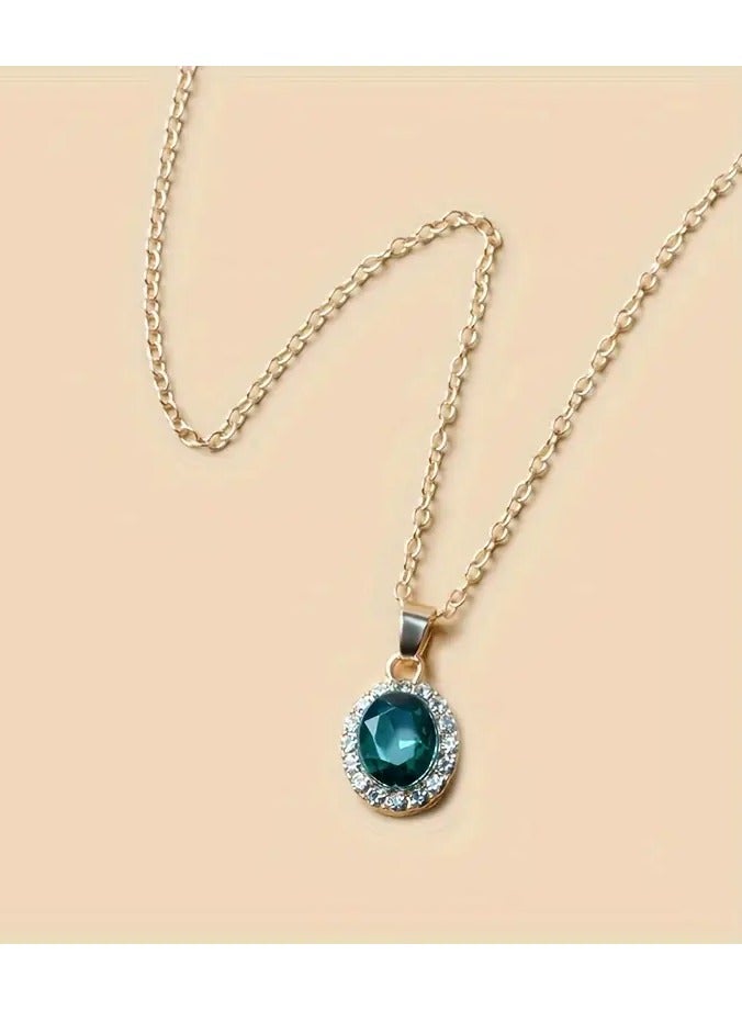 Goolsky Minimalist Oval Pendant Necklace with Rhinestones, Perfect for Everyday Wear for Women. - Image 2