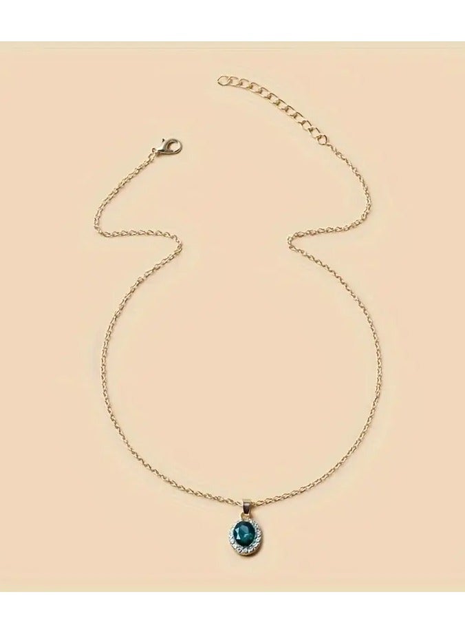 Goolsky Minimalist Oval Pendant Necklace with Rhinestones, Perfect for Everyday Wear for Women. - Image 3