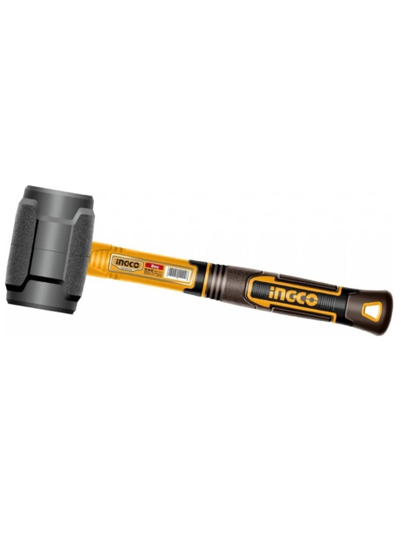 INGCO Black Rubber Mallet 8OZ Heavy Duty, Carbon steel, Strong three-color Fiberglass handle for comfortable gripe, Model : HRUH8808  - Image 1