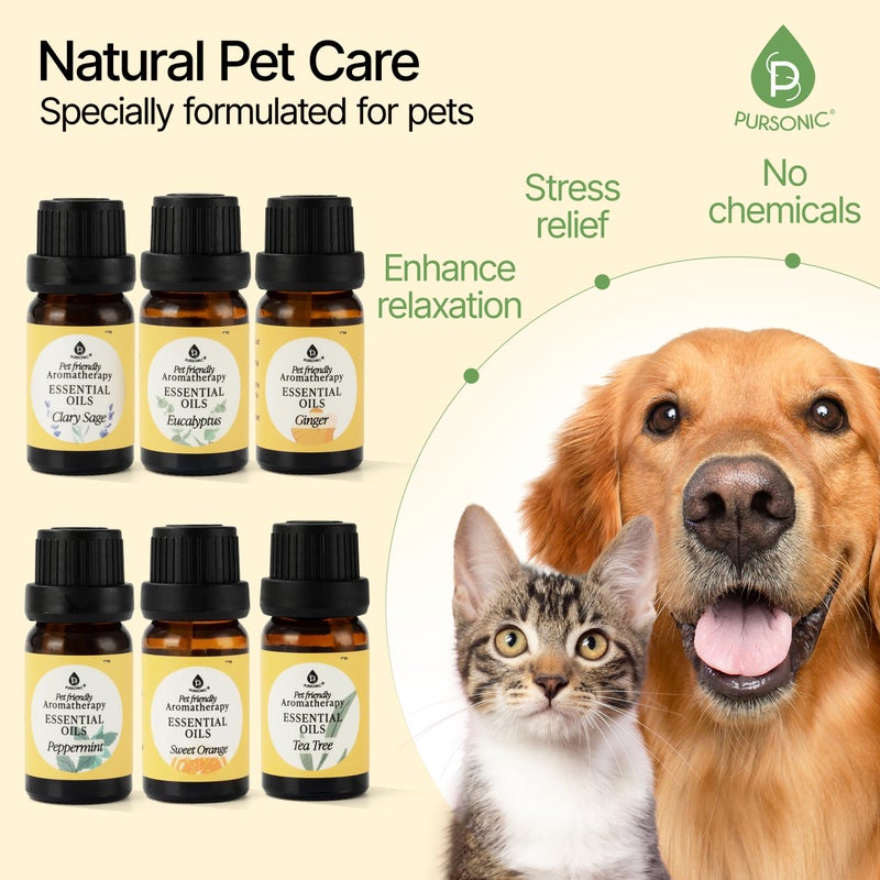Pursonic Pet-Friendly Aromatherapy Oil Blends, 6-Piece Set with Eucalyptus, Sweet Orange, Peppermint, Clary Sage, Tea Tree, Ginger - Vet-Approved, Pet-Safe Aromatherapy, 10 ML - Image 2