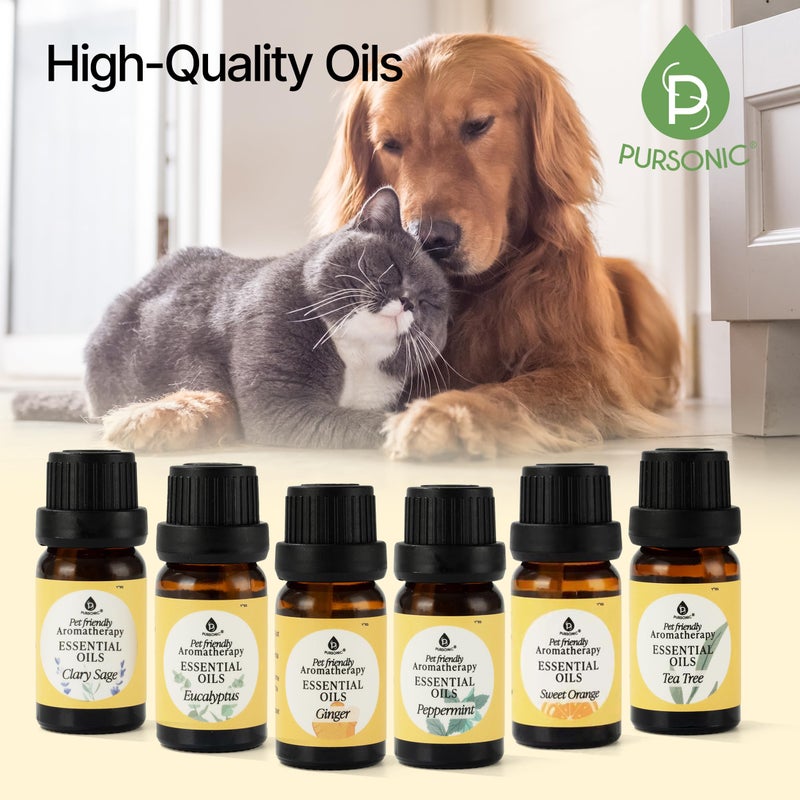 Pursonic Pet-Friendly Aromatherapy Oil Blends, 6-Piece Set with Eucalyptus, Sweet Orange, Peppermint, Clary Sage, Tea Tree, Ginger - Vet-Approved, Pet-Safe Aromatherapy, 10 ML - Image 4