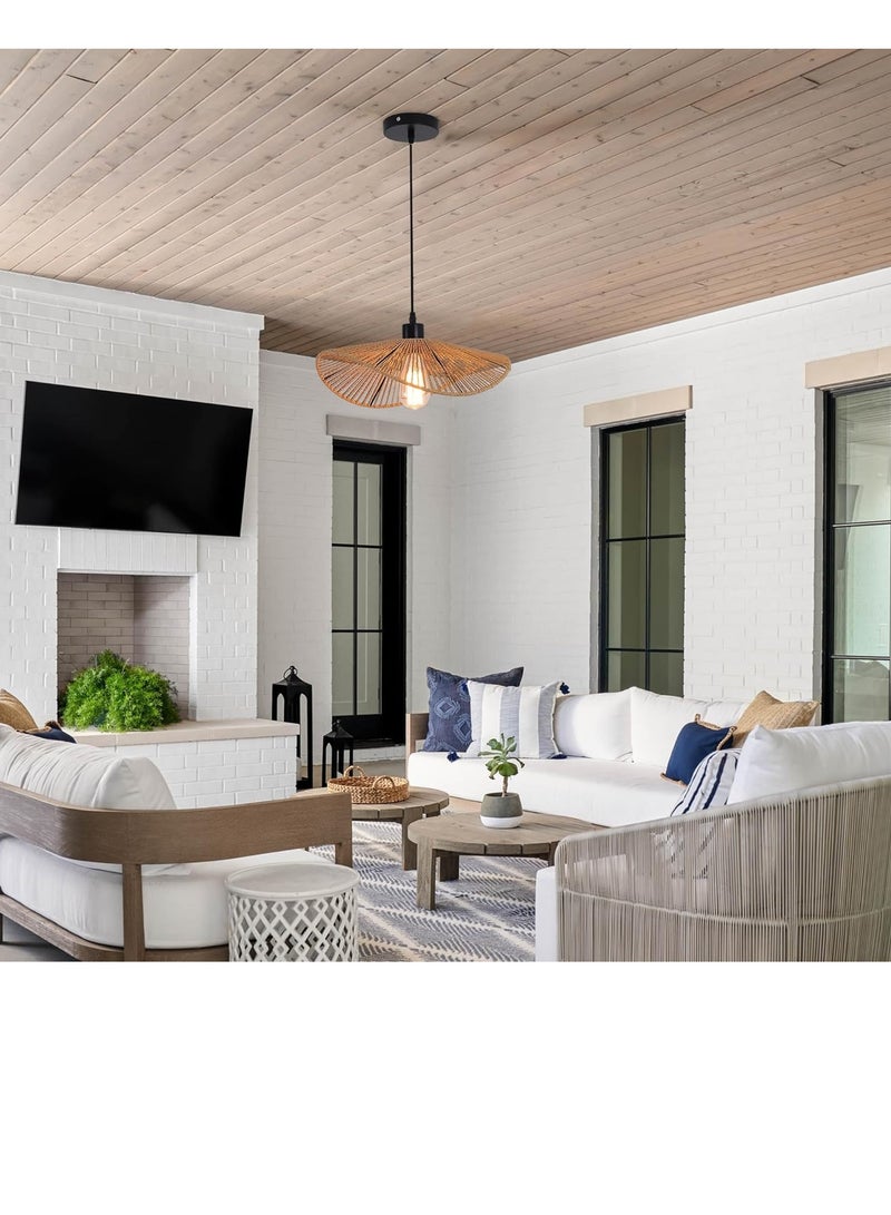 RATSAW Chandelier Boho Rattan Ceiling light Pendant Light Fixture Modern Hanging Light Bamboo Handwoven 1-Light Hanging Lamp for Farmhouse Bedroom Living Room Dining Room 41cm - Image 5