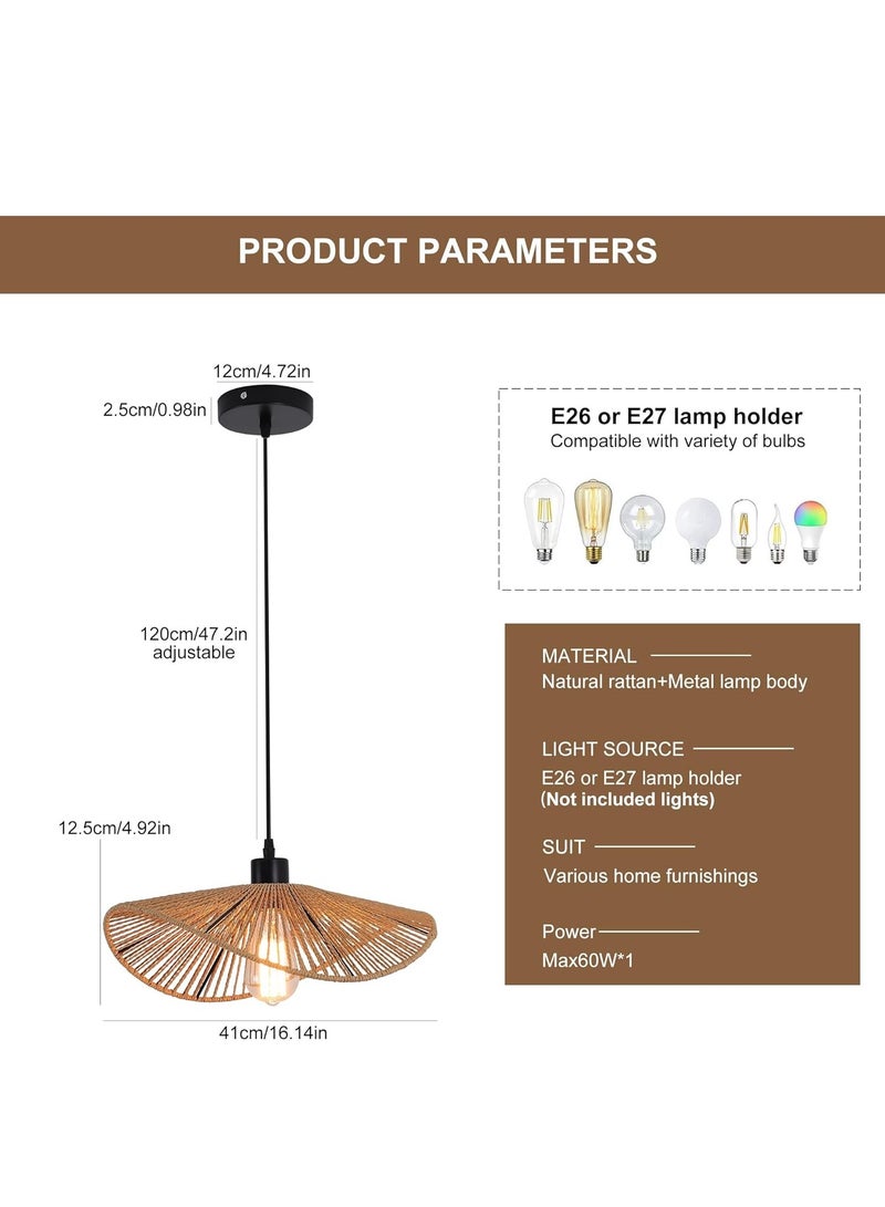 RATSAW Chandelier Boho Rattan Ceiling light Pendant Light Fixture Modern Hanging Light Bamboo Handwoven 1-Light Hanging Lamp for Farmhouse Bedroom Living Room Dining Room 41cm - Image 2