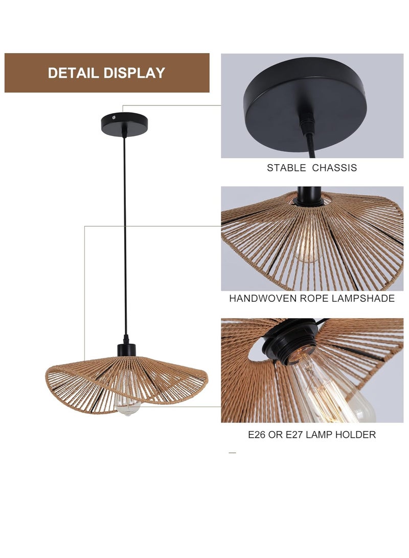 RATSAW Chandelier Boho Rattan Ceiling light Pendant Light Fixture Modern Hanging Light Bamboo Handwoven 1-Light Hanging Lamp for Farmhouse Bedroom Living Room Dining Room 41cm - Image 3