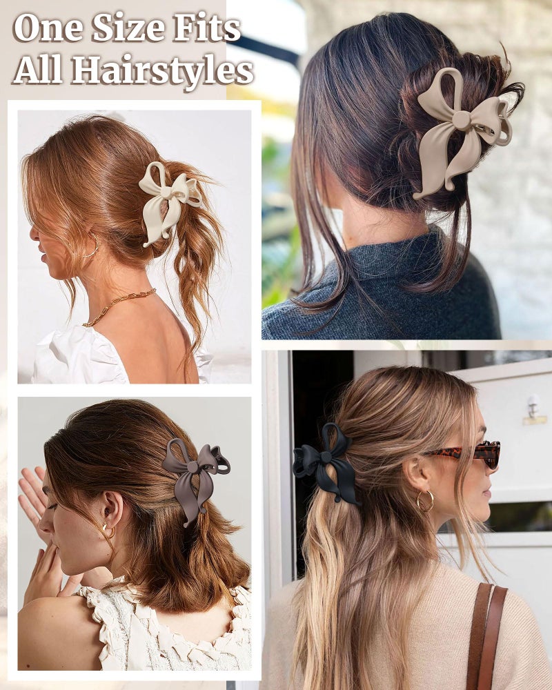 Mesovor 4 pack Cute Bow Claw Clip for Women, Nonslip Large Matte Strong Hold Bows Hair Clips for Thin and Thick Hair | Chic Hair Styling Accessories (4.1" Light Khaki, Dark Khaki, Brown, Black) - Image 5