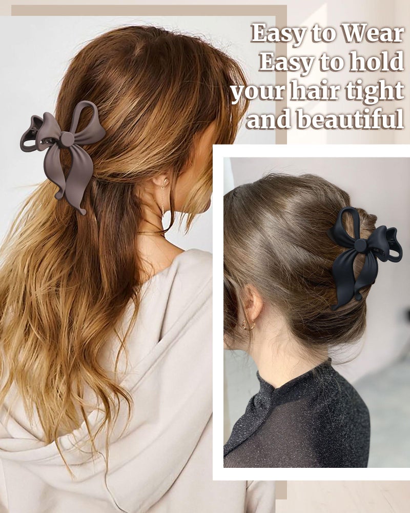 Mesovor 4 pack Cute Bow Claw Clip for Women, Nonslip Large Matte Strong Hold Bows Hair Clips for Thin and Thick Hair | Chic Hair Styling Accessories (4.1" Light Khaki, Dark Khaki, Brown, Black) - Image 4