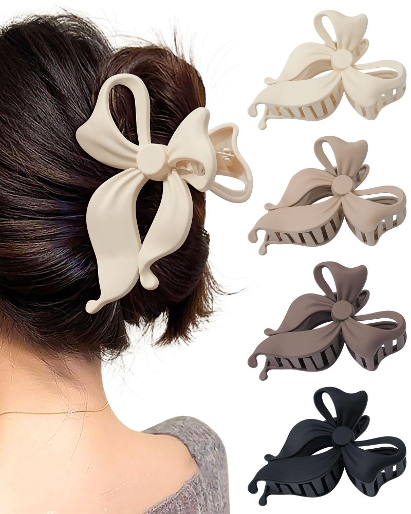 Mesovor 4 pack Cute Bow Claw Clip for Women, Nonslip Large Matte Strong Hold Bows Hair Clips for Thin and Thick Hair | Chic Hair Styling Accessories (4.1" Light Khaki, Dark Khaki, Brown, Black) - Image 1