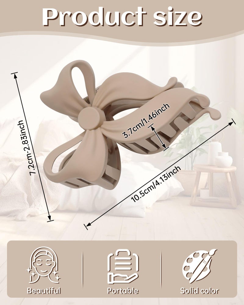 Mesovor 4 pack Cute Bow Claw Clip for Women, Nonslip Large Matte Strong Hold Bows Hair Clips for Thin and Thick Hair | Chic Hair Styling Accessories (4.1" Light Khaki, Dark Khaki, Brown, Black) - Image 2