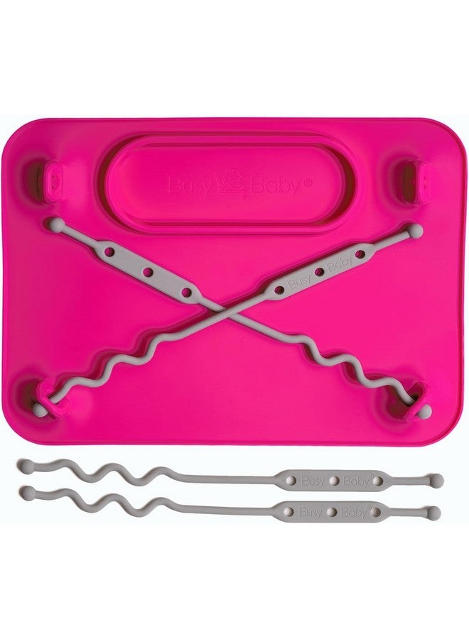 Busy Baby Silicone Mat Suction Cups 4 Straps To Secure Baby Essentials Self Feeding Baby Led Weaning Travel Sleeve Included (Pink)  - Image 1