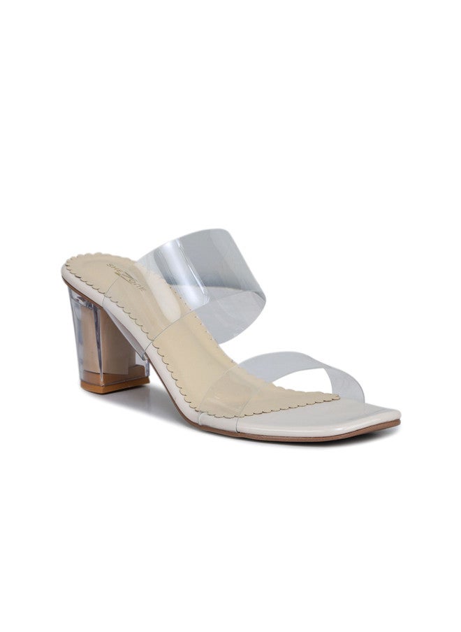 She Zone Beige Block Sandals for Women - Image 2